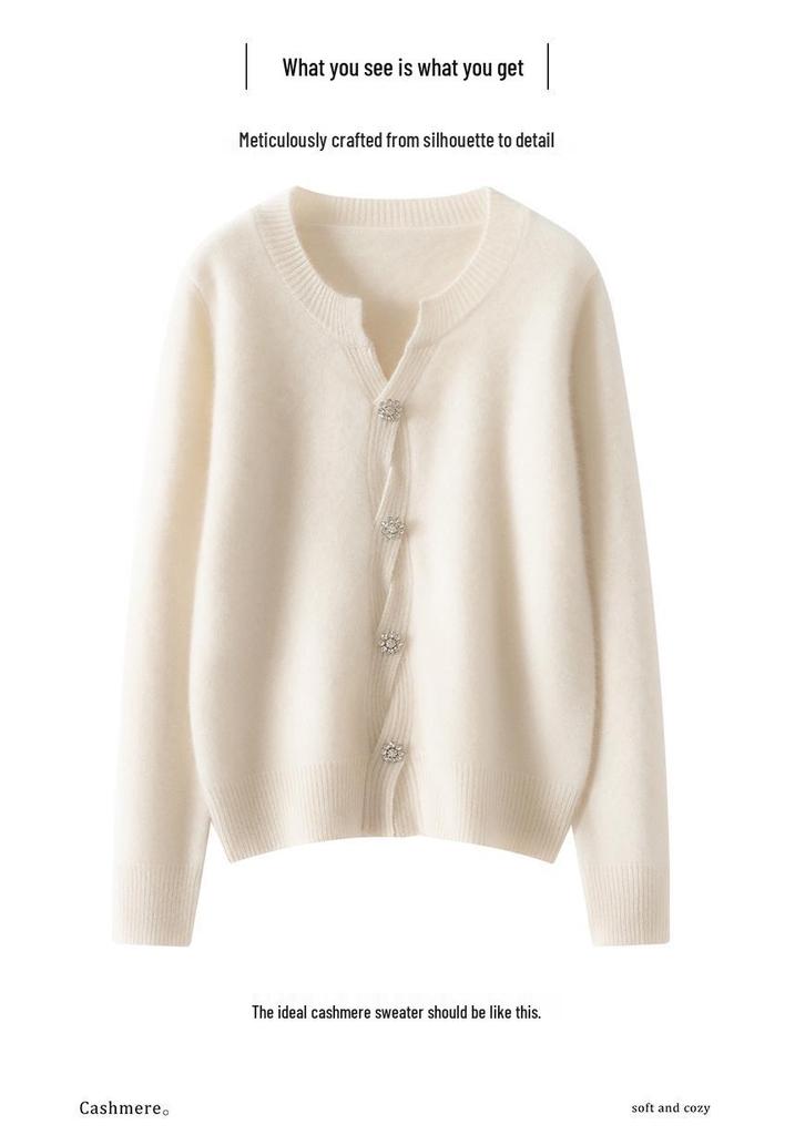 Autumn/Winter Women's Cashmere Cardigan - Single-Breasted, Round Neck Outerwear, Loose Fit