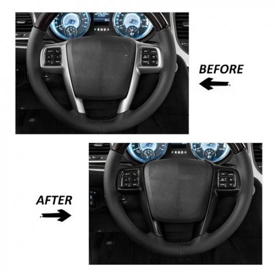 Interior Steering Wheel Decor Cover Trim For Chrysler 300 2010-2014 Carbon Fiber