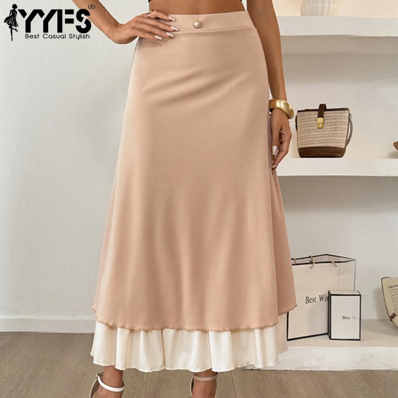 YYFS Women's Solid Color Print Casual Summer Spring Skirts