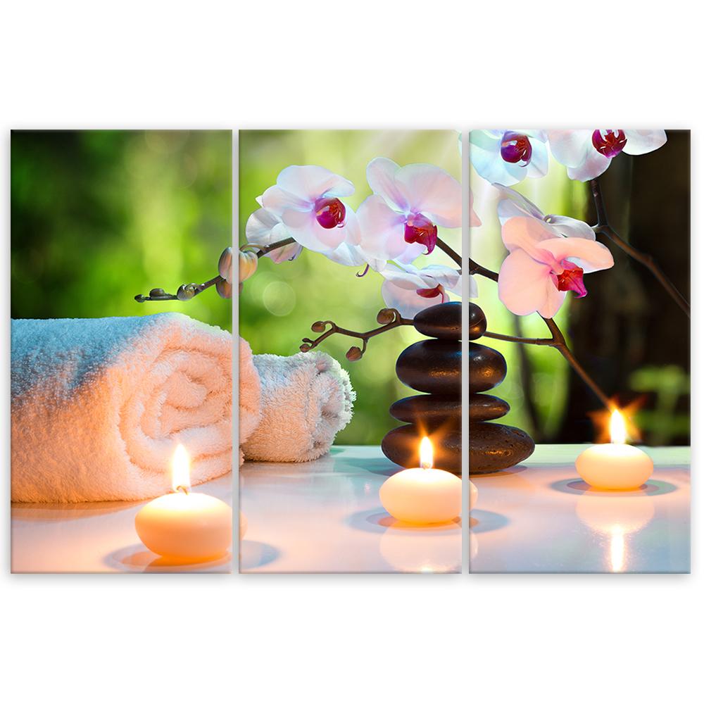 Three Piece Picture Canvas Print Towel Flowers Candles