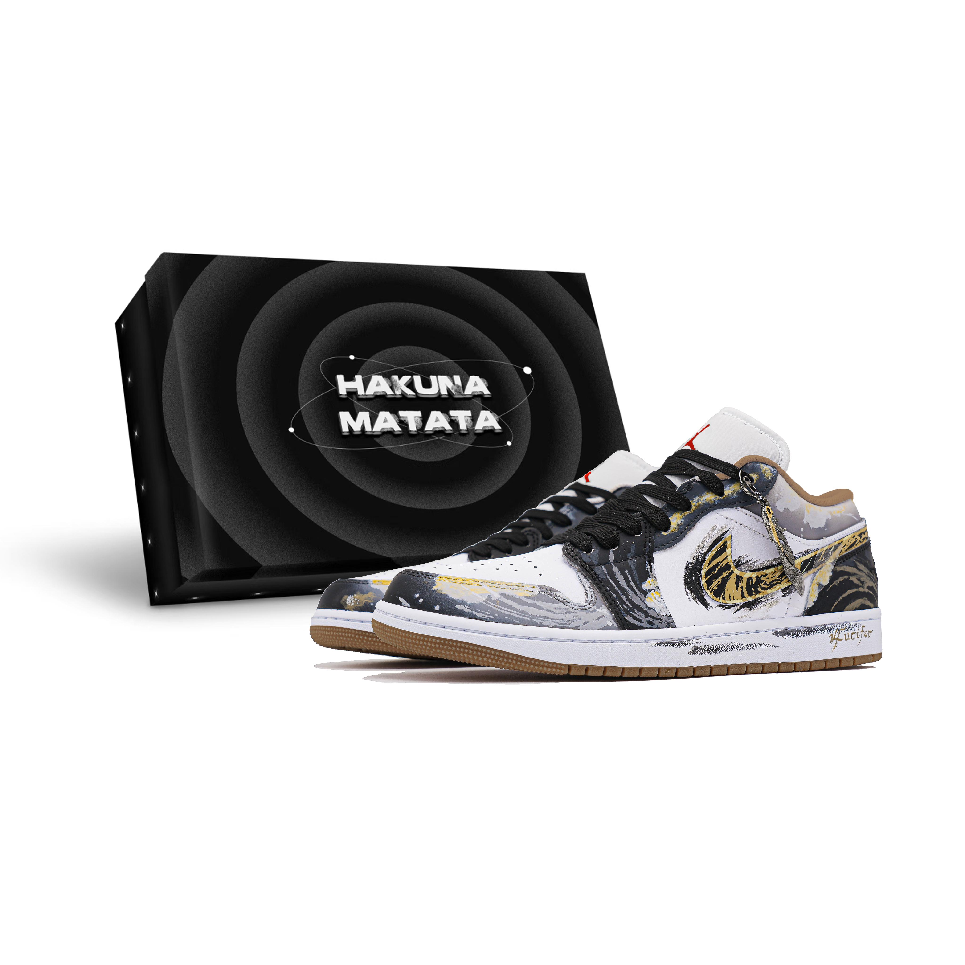 

Jordan Air Jordan 1 Lucifer Box Included Abrasion Resistant Low top Vintage Basketball Shoes Men s Black Gold 553558-169(Team1576-) 42