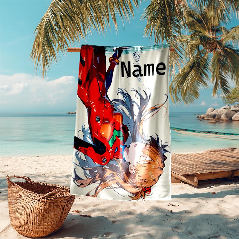 Personalized customized proof beach towel with Asuka Langley Soryu pattern - soft, absorbent, quick-drying, perfect swimming, camping&bathing