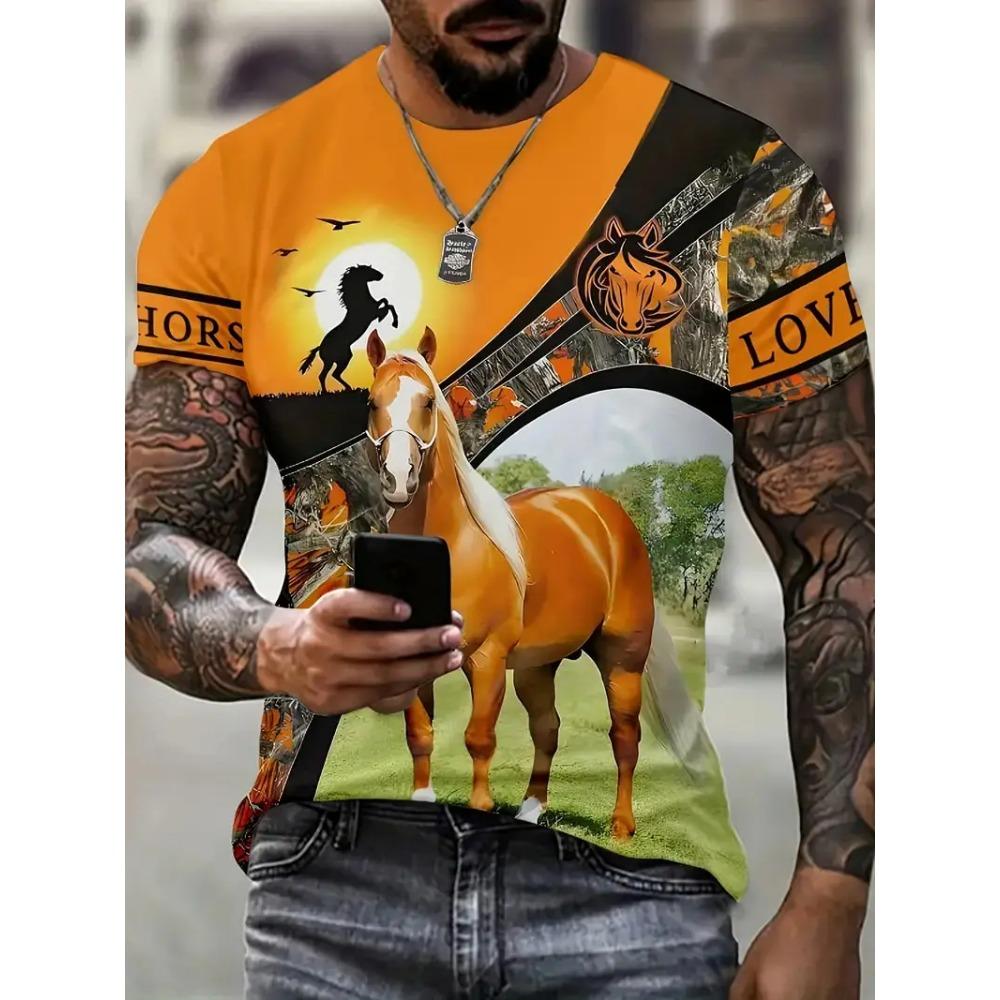 Letnie Koszulki z Nadrukiem 3D Konia Zwierzęcia Mężczyźni Kobiety Moda Codzienne Koszulki z Krótkim Rękawem Top Y2K Street Harajuku Koszulki Odzież Męska