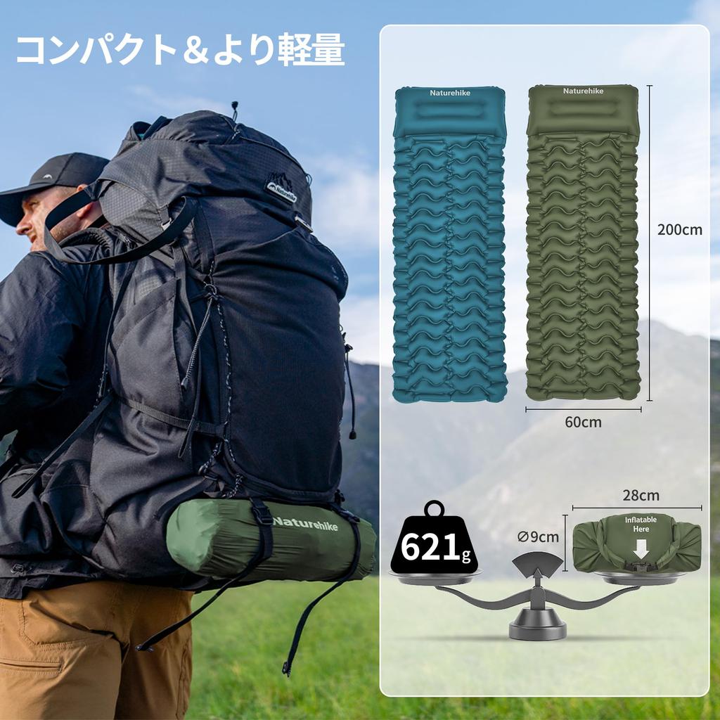 Naturehike Camping Inflatable Bag Compact Air Mattress with Water For Sleeping in a Disaster Mountain Cherry Blossom Easy to Storage Bag Included Mat,