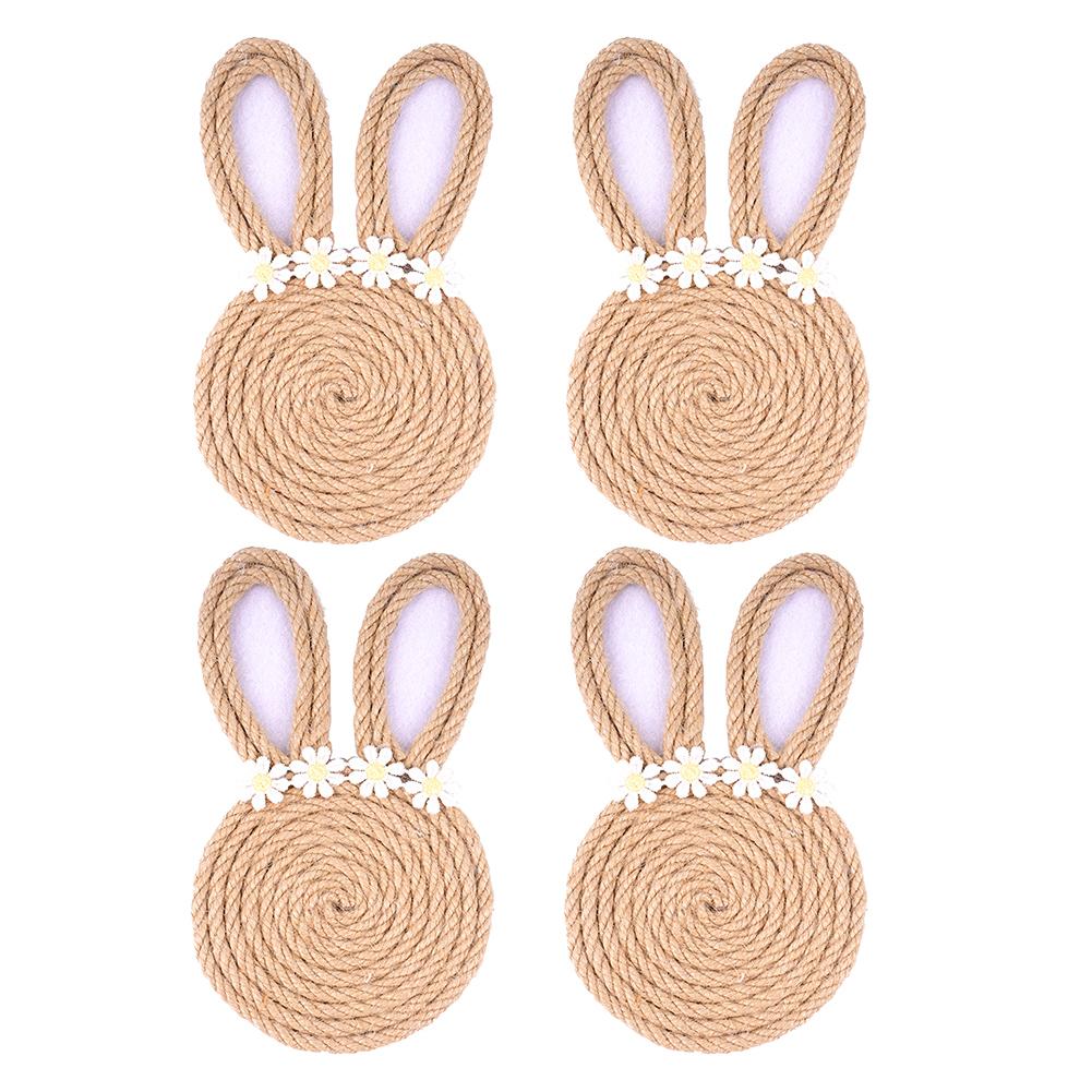 4Pcs Jute Rope Rabbit Coasters Table Mat Pad Cloth Cup Doily Tea Dining Coaster Mug Tablecloth Placemat Kitchen Easter Decor
