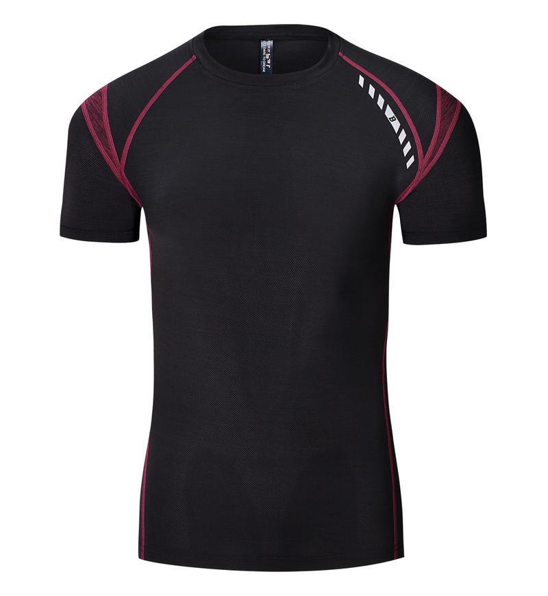 

Эластичная быстросохнущая мужская футболка для бега: Влагоотводящая, дышащая, повседневная спортивная одежда с коротким рукавом. 2XL красный/чёрный