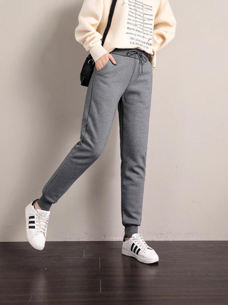 Sweatpants women's loose casual versatile straight leg tied feet thin women's spring and autumn gray small nine-point bloomers
