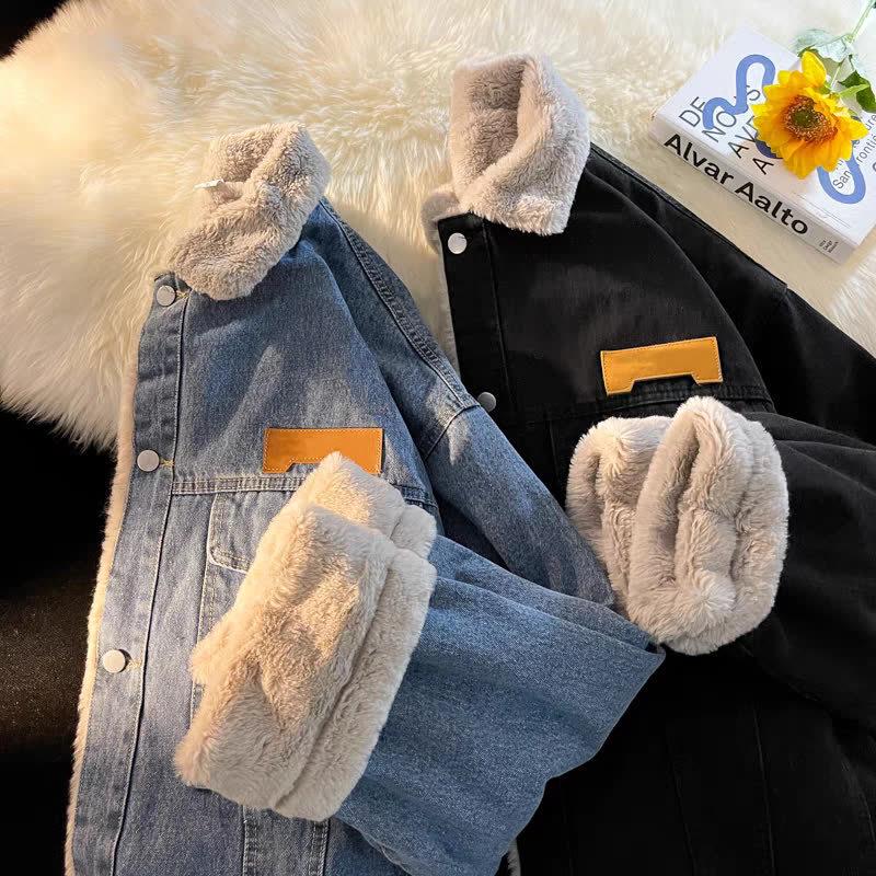 Men's American Retro Lambswool Denim Jacket - Thick, Warm, Loose Fit, Trendy Winter Style