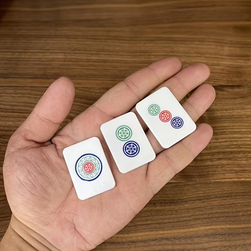 Travel Mahjong Tile Set Portable 144 PCS Mini Mahjong Game Tiles 4 Mahjong Racks Canvas Storage Bag Dices On-The-Go Game