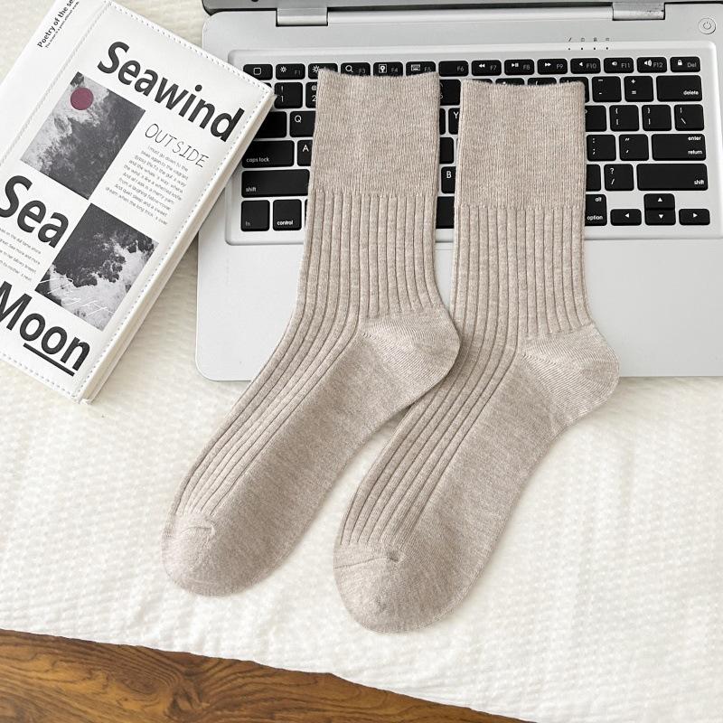 2024 Men S Business Wool Socks Warm Thickened Socks Solid Color Double Needle Vertical Striped Men S Socks Versatile One size fits all