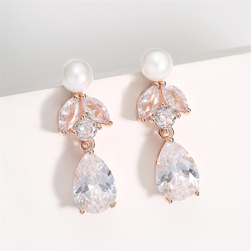 RAKOL EP5261 High Quality Sparking CZ Pendant Brass Silver Plated Natural Stone Drop Earrings Wedding Bridal Dangle Earrings FASHION розового золота