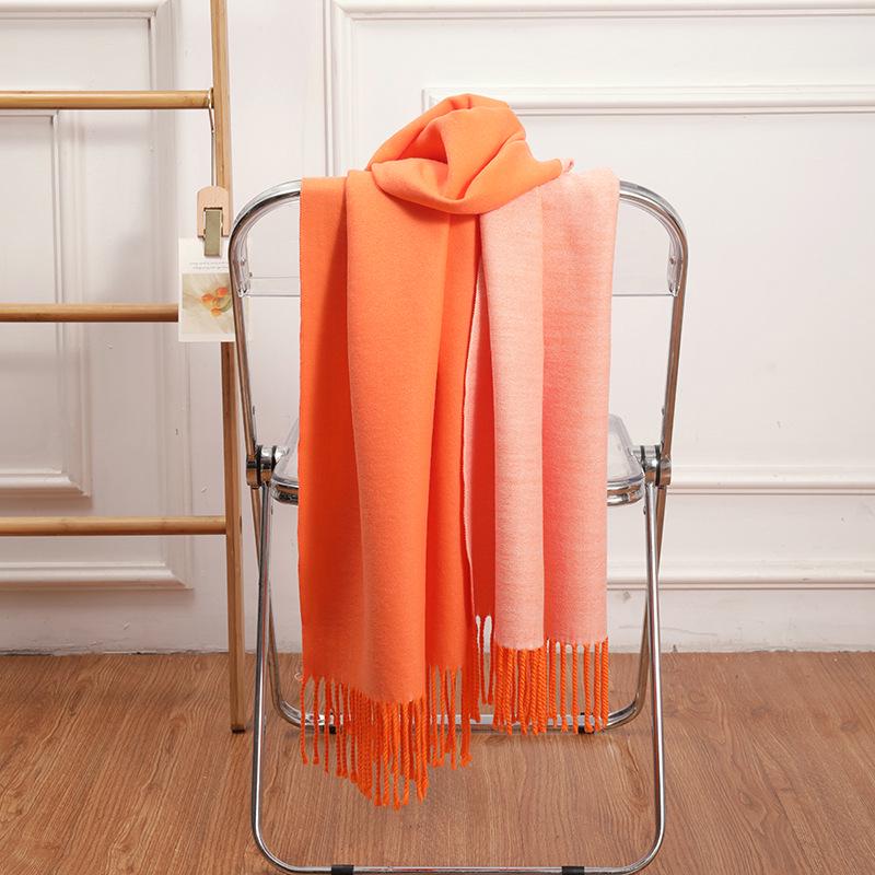Double-Sided Women's Wool and Cashmere Scarf - Warm, Thickened Shawl for Autumn/Winter