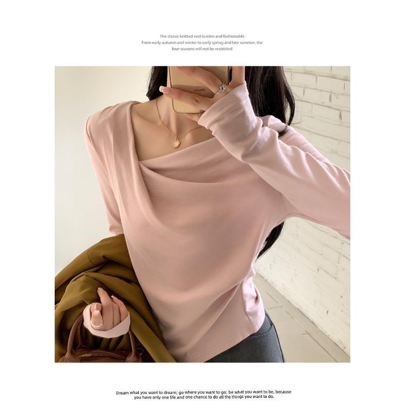 Women S Long Sleeve Off Shoulder Knit Top Slim Fit Autumn Winter Inner Wear