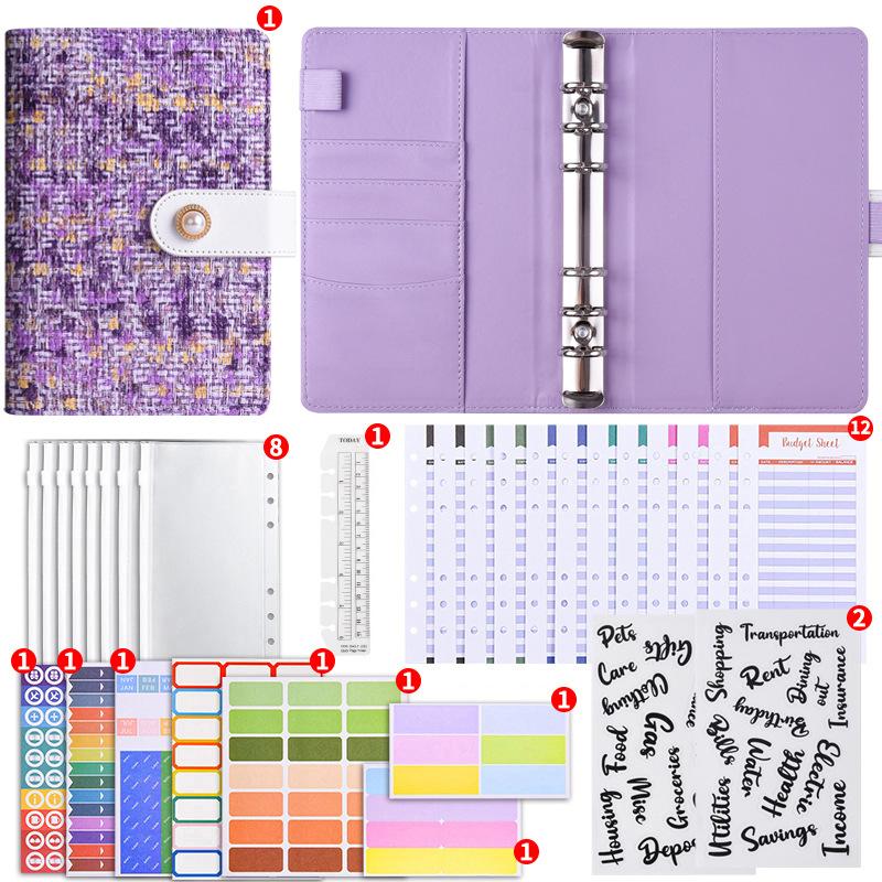 A6 Tweed Style Colorful Budget Planner, 6-Ring Binder with Zipper Pouch, Cash Envelope Ledger