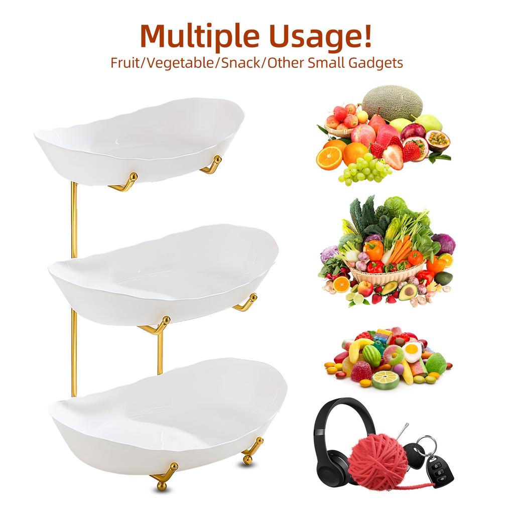 Fruit Bowl for Kitchen Counter 3 Tier Acrylic Fruit Basket with Serving Bowls and Metal Stand Tiered Serving Bowls for