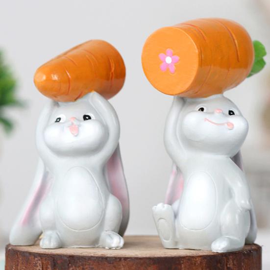 2Pcs Holding Carrot Rabbit Figurine Hand-Painted Carrying Radish Bunny Statue Resin Sculpture Easter Holiday Party Decoration Ornament