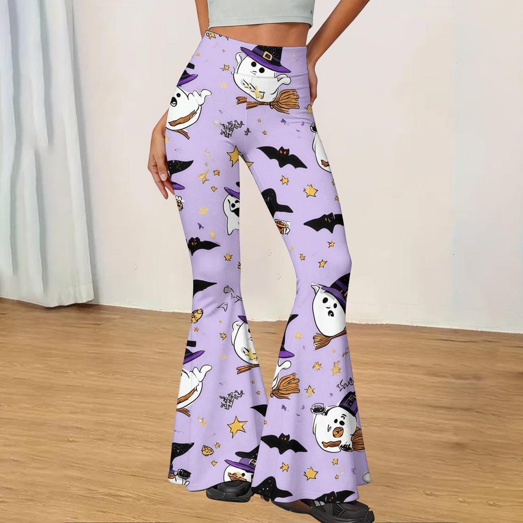 Women's Casual Halloween Print Flared Yoga Pants High Waist Stretchy Comfortable Fit Lightweight Fabric for Everyday Wear