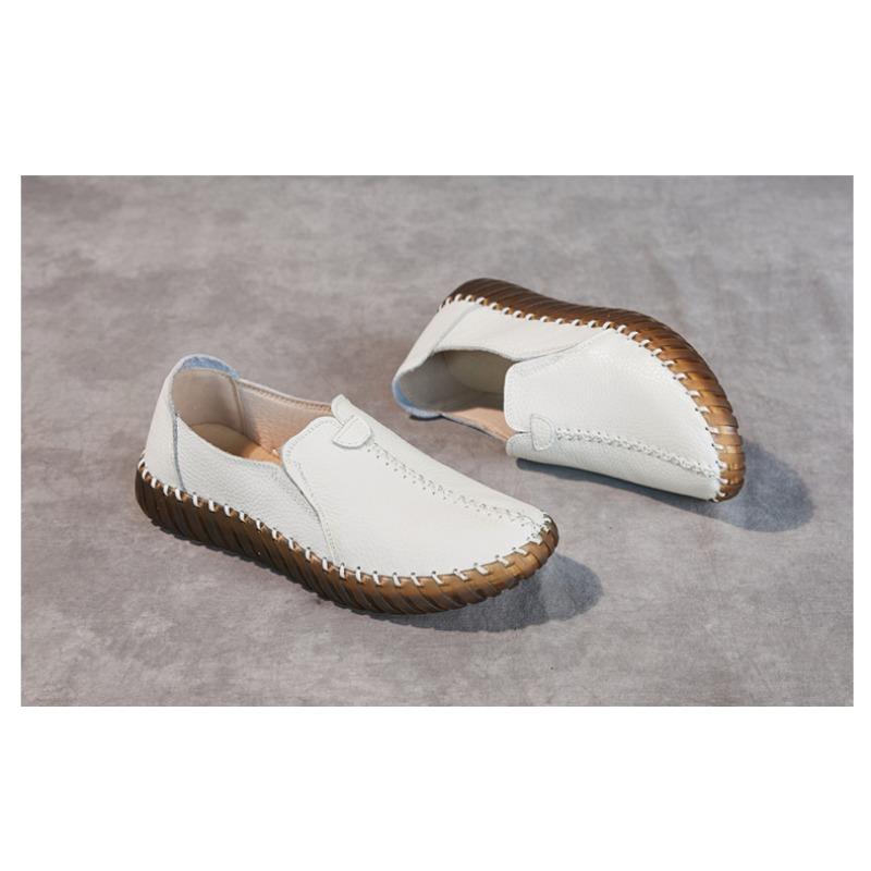 First layer cowhide new flat-soled women's shoes comfortable round head handmade leather single shoes casual Oxford soft-soled mother shoes