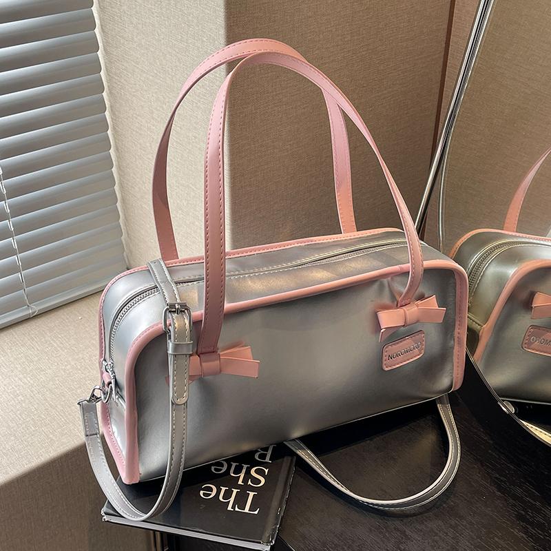 

Универсальная сумка большой вместимости для женщин, новая модная сумка через плечо контрастного цвета для отдыха, сумки через плечо с милым бантом