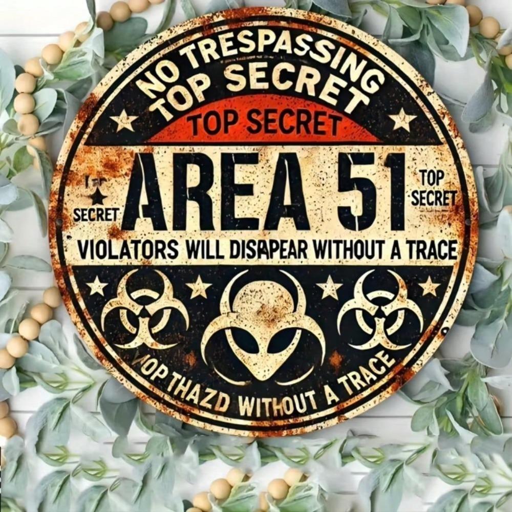 Vintage Area 51 Secret Alien UFO Metal Tin Sign Wall Art Home Decor