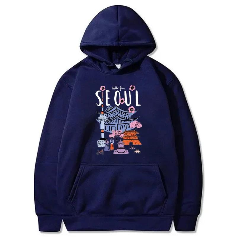 

Seoul Beautiful Scenery Printed Hoodie Womens Warm Fleece Comfortable Hoodies Simple Soft Hoodie Street Casual Loose Pullover 3XL