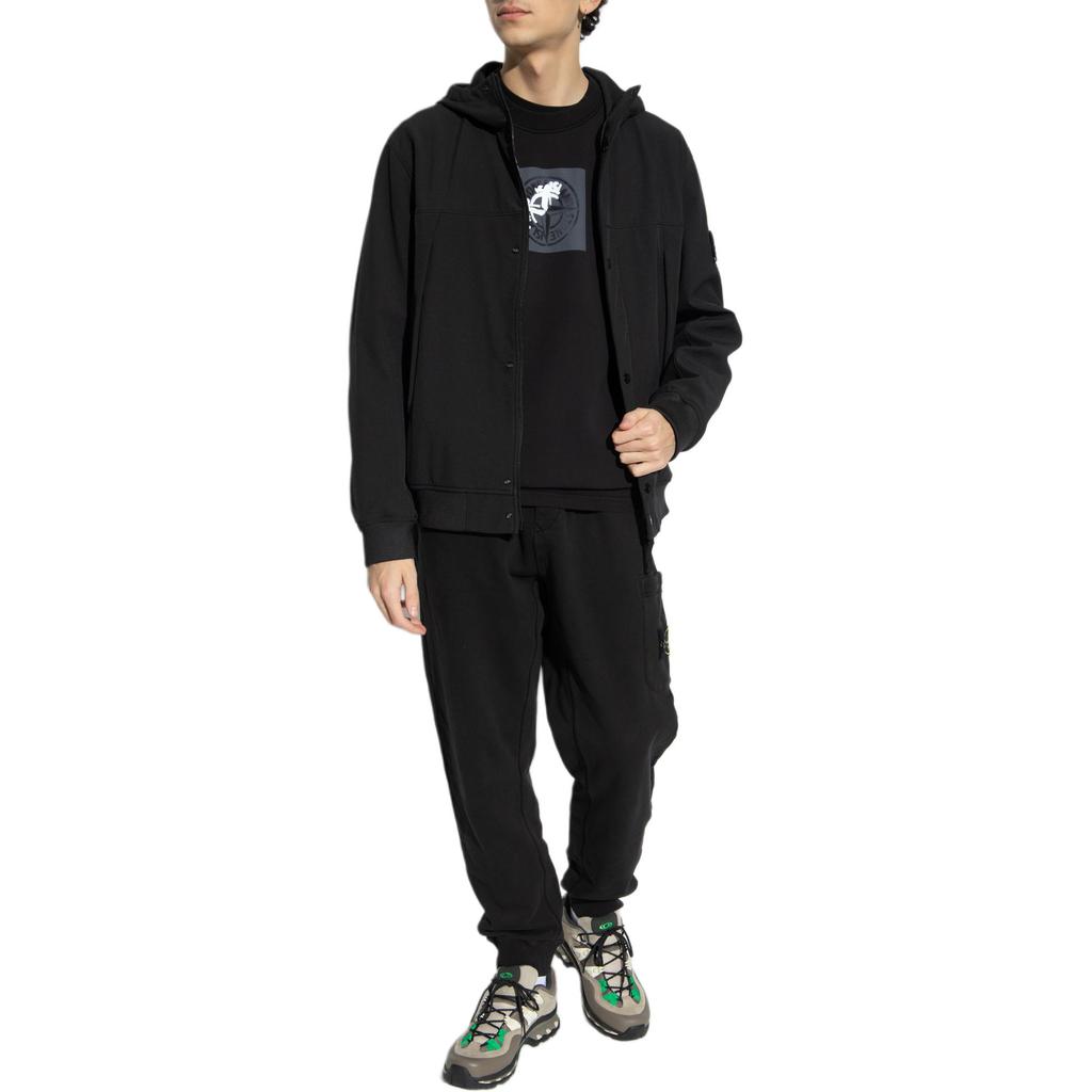 STONE ISLAND Ss24 Letter Crew Neck Fitted Long Sleeve Sweatshirt Men Sweatshirt Black 801566559-V0029