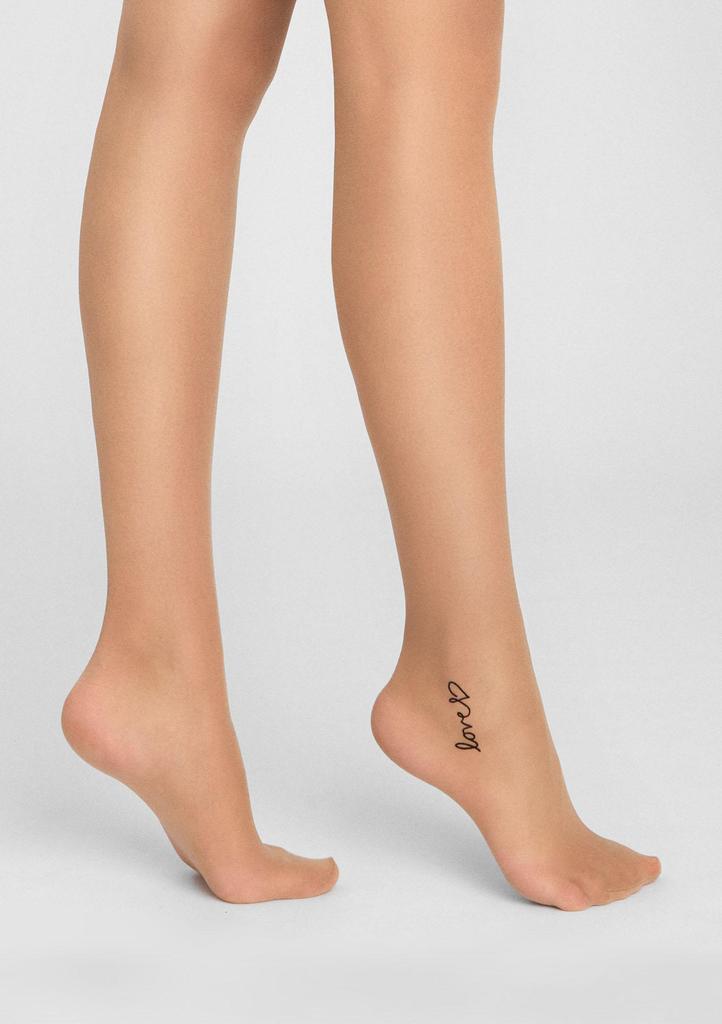 Women's Nude Tights with a Subtle Inscription Love Allure E06 Marilyn