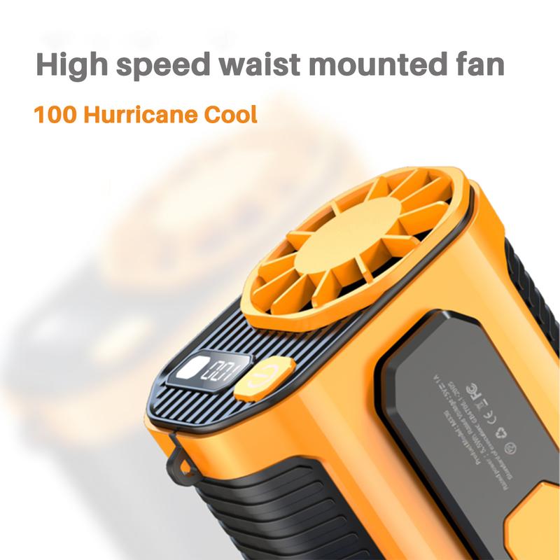 Personal Waist Portable Rechargeable Fan, 3 Speeds 5300RPM Airflow, Wearable Belt Fan for Outdoor, Construction Site, Farm, Travel, Fishing