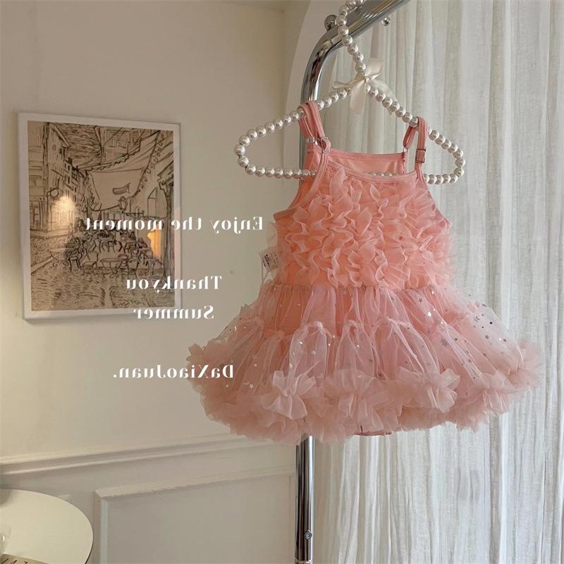 

2024 Summer Girls Mesh Swimsuit: Soft One-Piece Fairy Beachwear 120 розовый