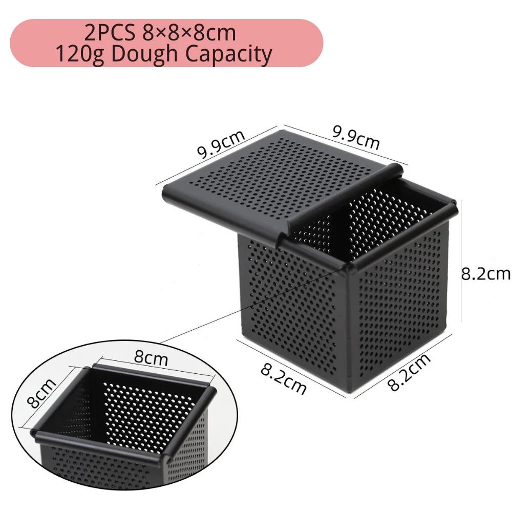 Non Stick Cube Croissant Mini Toast Box Mold Mini Pullman Loaf Pan with Square Lid Perforated Toast Box Water Cube Baking Tool