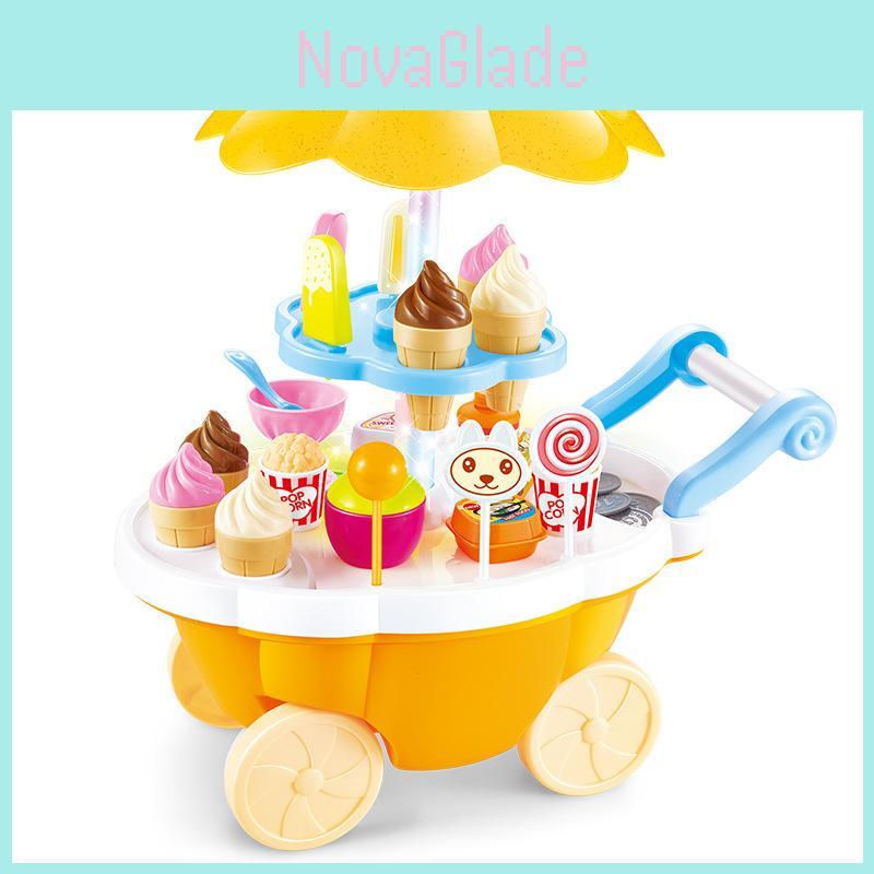 Premium 39pcs Kids Cake Food Ice Cream Cart Shop Toy Pretend Play Set With Music