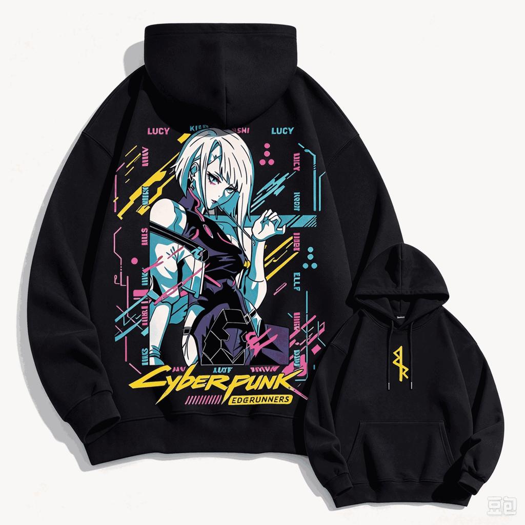 Cyberpunk Edgerunners Grafik Hoodies Herbst Winter Herren Manga Vintage Übergroß Unisex Streetwear Trendig Sport Grafik Y2k Kurze Ärmel Klassisch