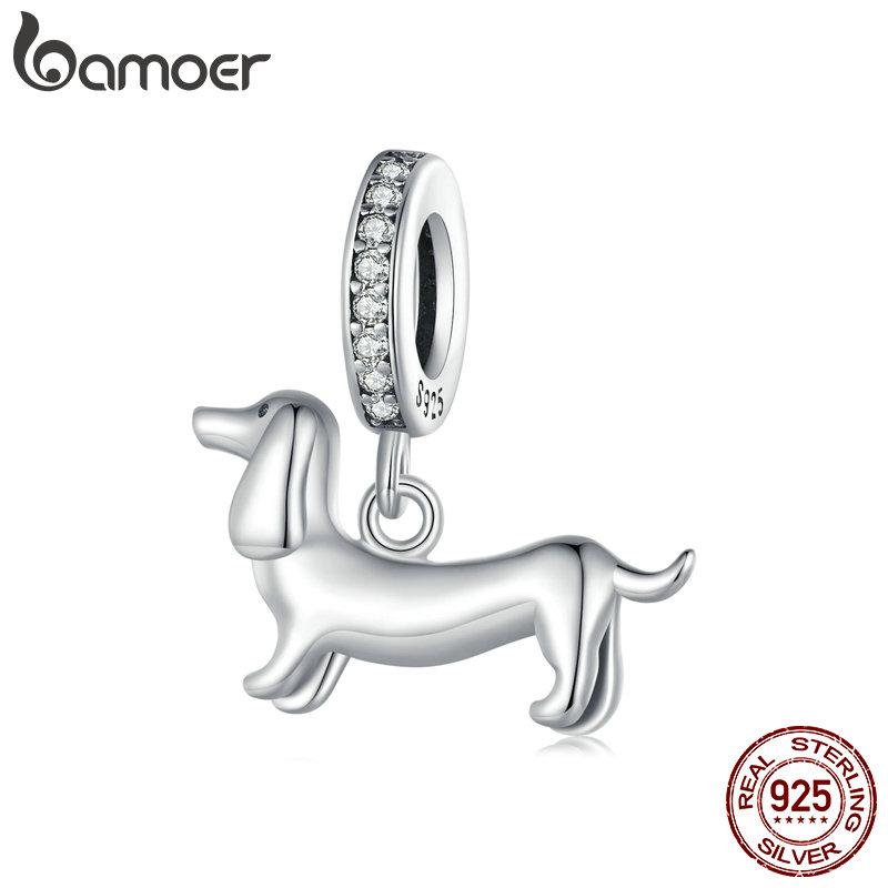 

BAMOER позолоченные бусины-подвески в виде собаки для браслета с подвесками, подлинное серебро 925 пробы, подвеска в виде бордер-колли, таксы, шнауцера 16*16mm серебряный