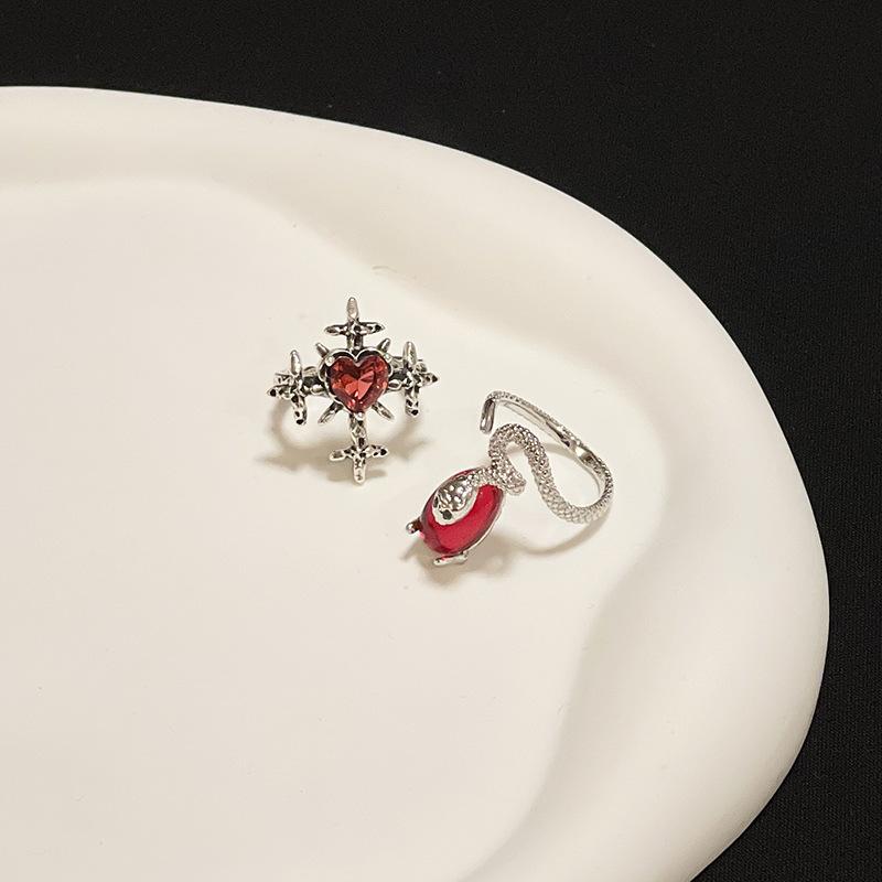 Cross Thorn Snake Open Ring Jewelry Personality Retro Punk Niche Design Stacked Red Index Finger Ring