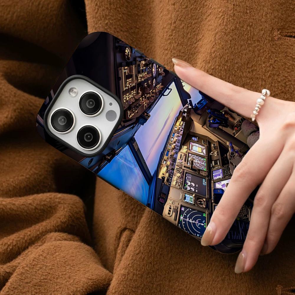 

Aircraft Cockpit Helicopter Airplane Phone Case For IPhone 16 15 14 13 12 11 Pro Max Plus Samsung S24 S23 Ultra Glossy HD Hard P IPHONE14PROMAX