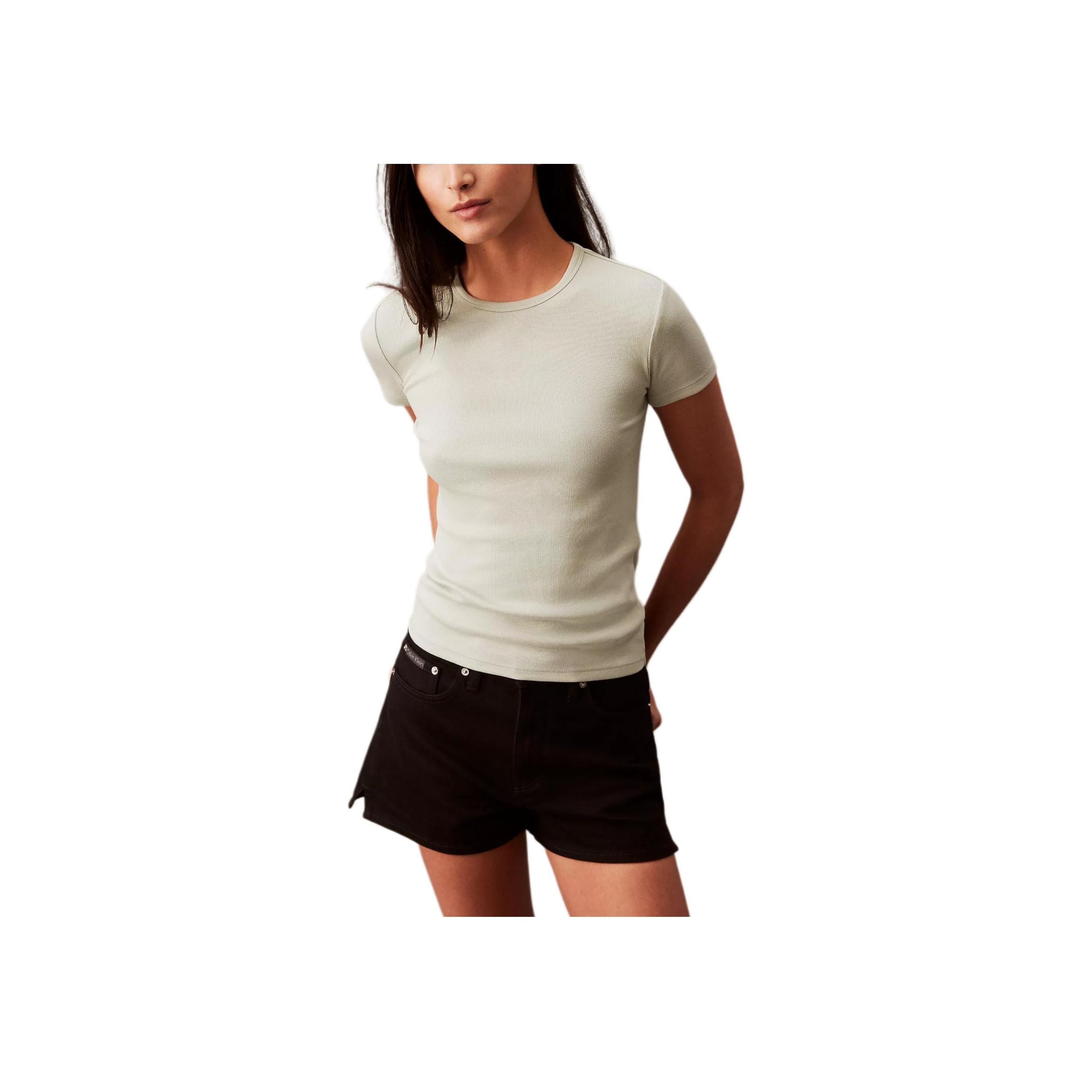 

Calvin Klein Slim Fit Soft Breathable Solid Color Round Neck Short Sleeve T-Shirt Women Tops Green 40W217P-280 S