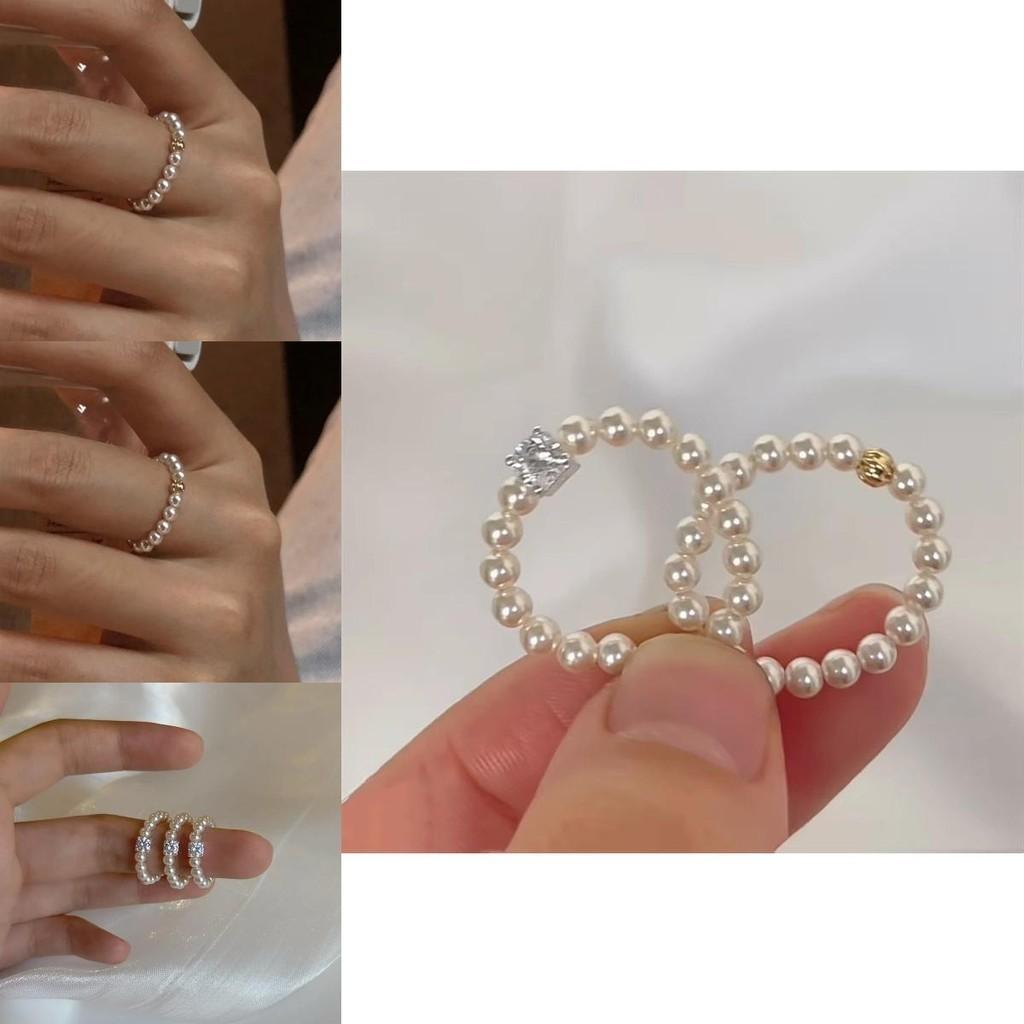 Geometric Classy Pearl Ring For Women With Soft Chain Detailing Perfect For Stylish Casual And Commuter Fashion