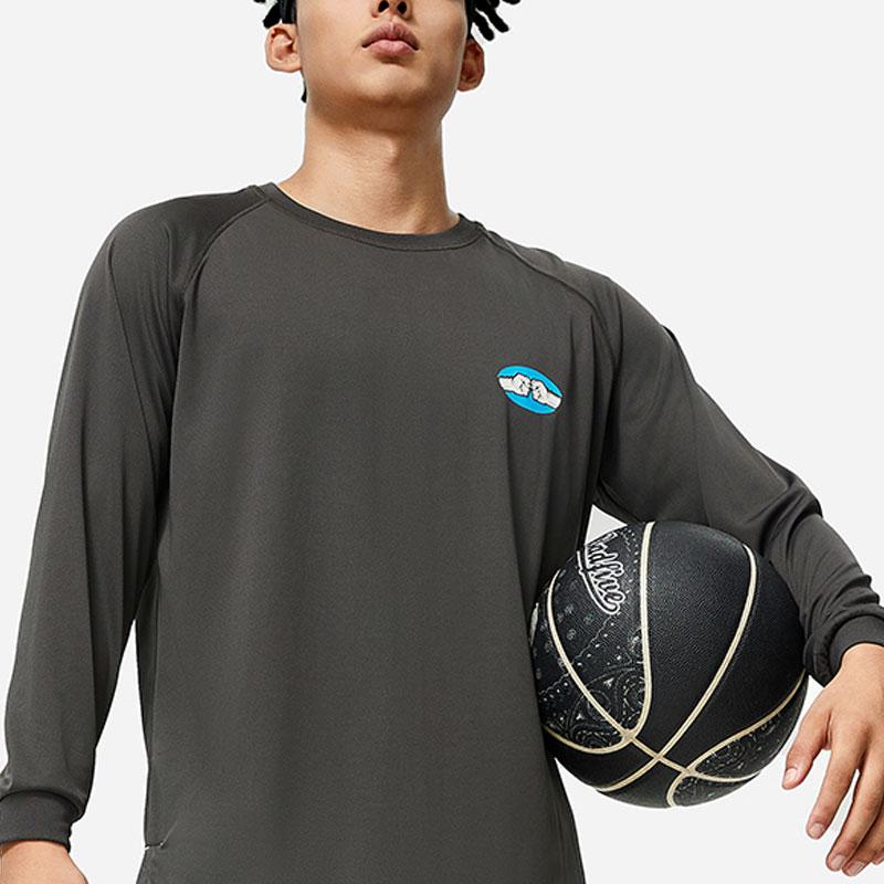 Li-Ning Badfive Basketball Series Graphic Print Moisture-Wicking Quick-Dry Raglan Sleeve Long Sleeve T-Shirt Men Tops Graphite-Gray ATLU021-4