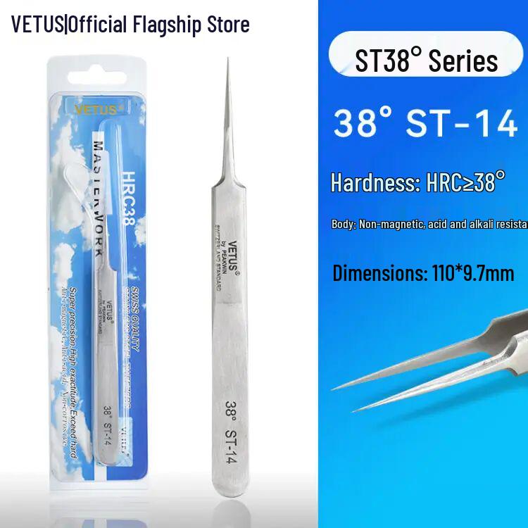 VETUS ST Gold Label Precision Stainless Steel Tweezers for Hair Removal, Eyelash Extensions & Nail Art