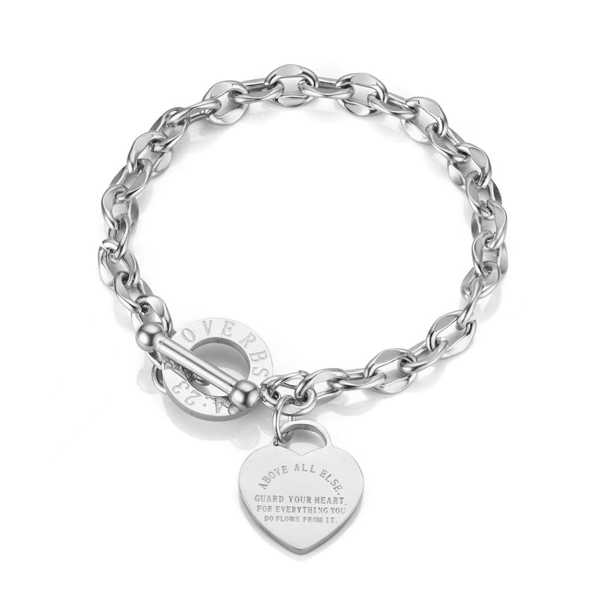 

Модный универсальный браслет Браслет с подвеской в виде сердца One Size серебряный