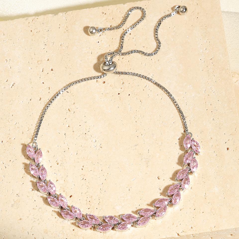 

ZAKOL Блестящий розовый маркизный лист циркона регулируемый браслет-шарм для женщин изысканный свадебный помолвочный циркон новые цвета Pink