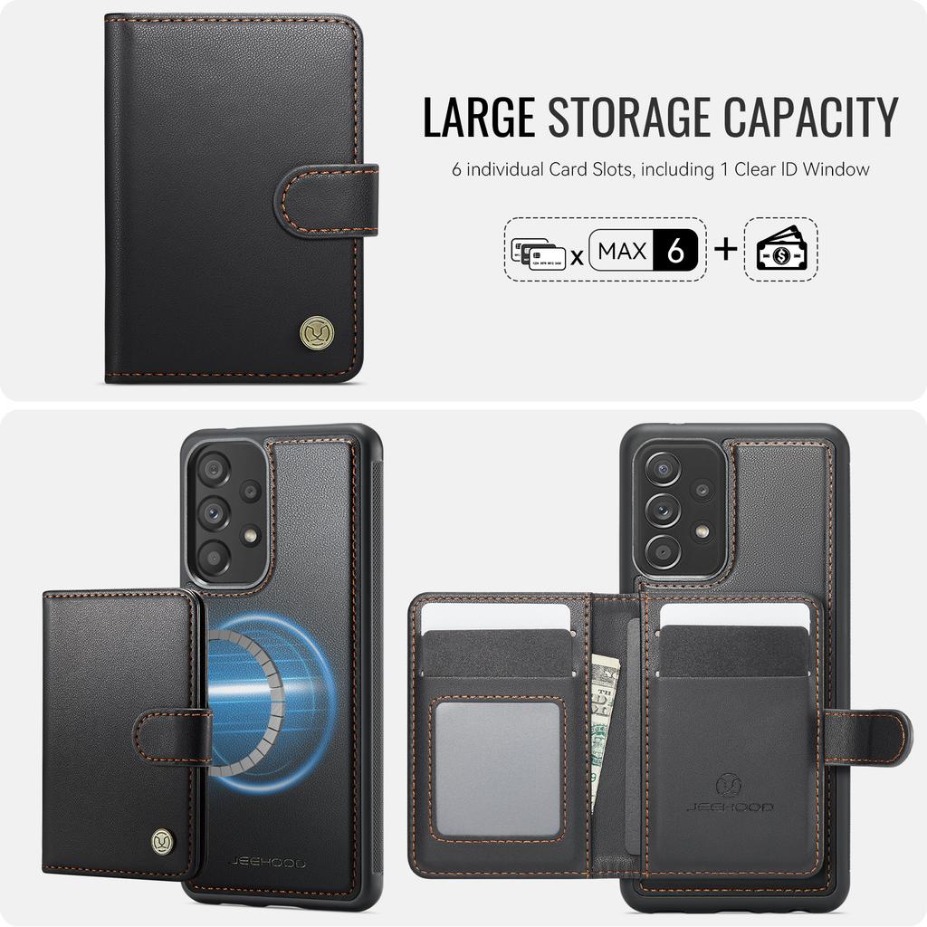 For Samsung Galaxy A33 5G Case JEEHOOD J09 RFID Blocking Card Holder Leather Back Phone Cover Magnetic Case