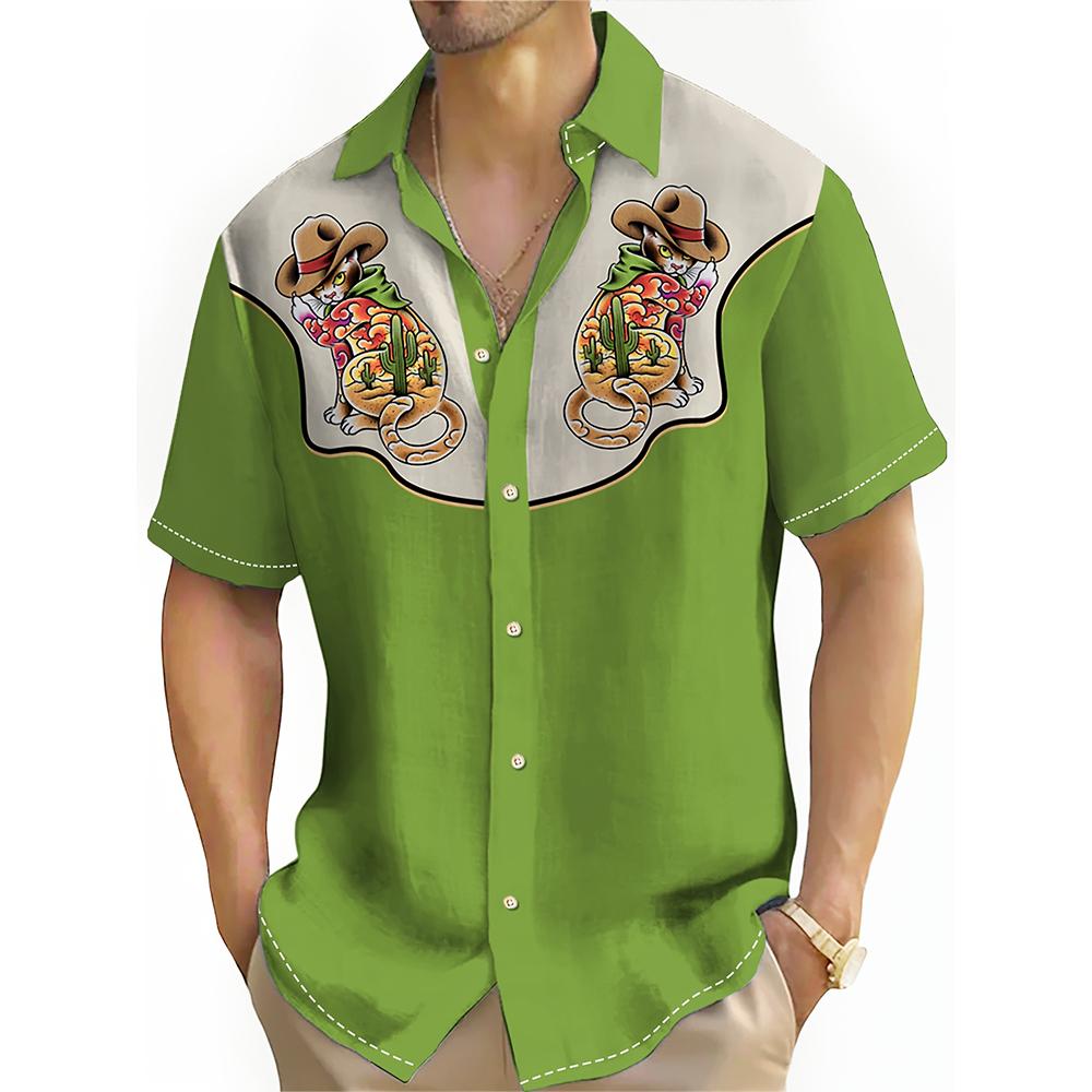 Men's Shirt Skull Western Cowboy Print Top Summer Men's Casual Short Sleeve Shirt Trendy Oversized Men's T-Shirt