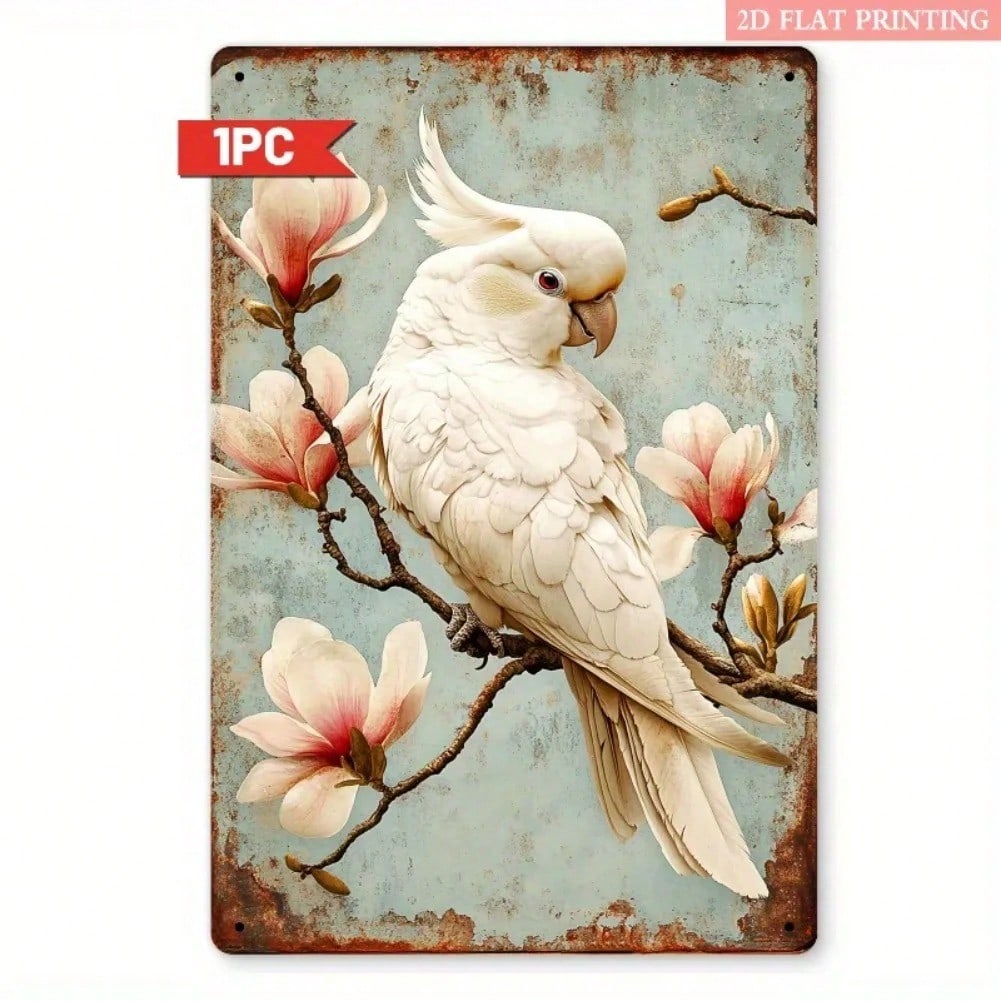 

Vintage White Cockatoo Magnolia Flower Metal Wall Sign 8x12 Inch Rustic Iron Home Decor 20x30 разноцветный