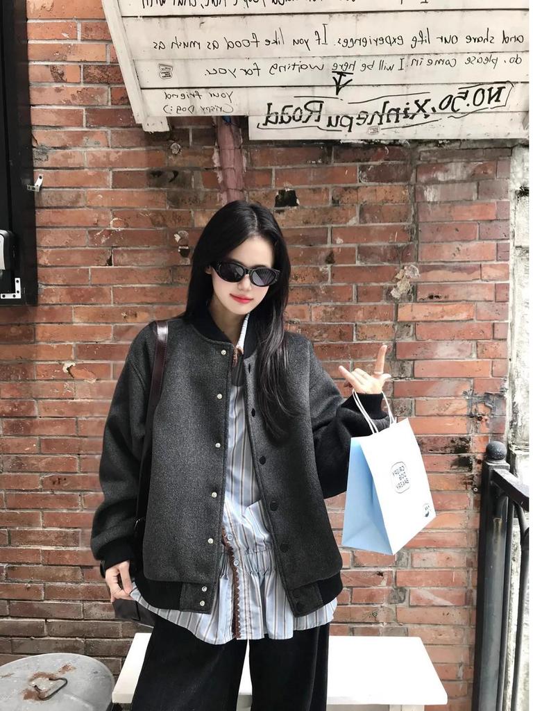 2025 Women's Retro Baseball Jacket: Loose Fit, Korean Style, Casual Versatile Top for Autumn/Winter