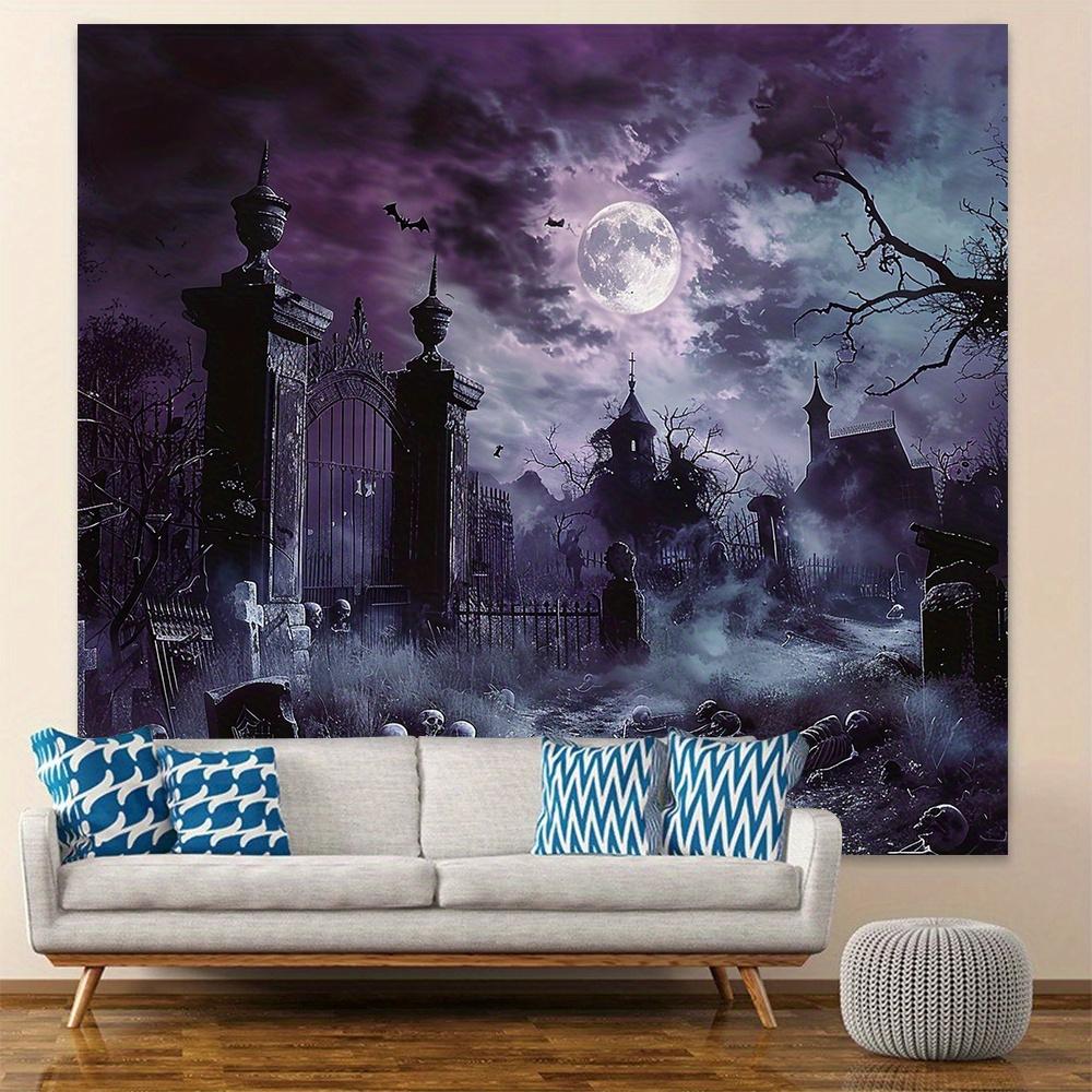 1pc2D Flat Horror Haunted House Graveyard Background Banner, Christmas and Themed Photography, No Power Required——sym