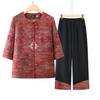 Summer Outfit Set for Mature Women: Grandma's 3/4 Sleeve Two-Piece with Pocketed Top