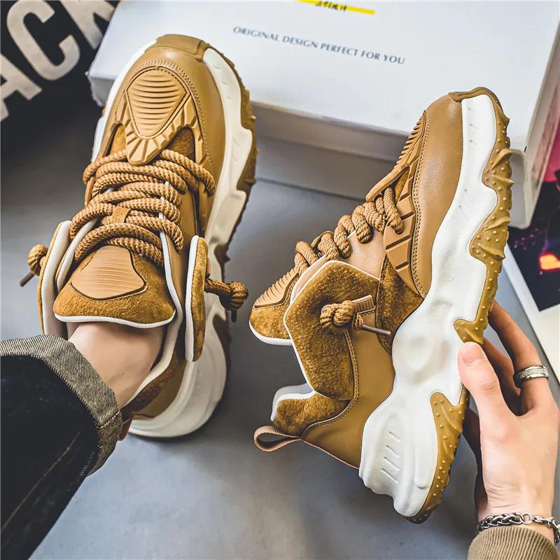 Vintage Bruna Herrars Vardagssneakers Vår och Höst Designer Chunky Sneakers Herrar Plattformsträningsskor Trendiga Street-skor Herr