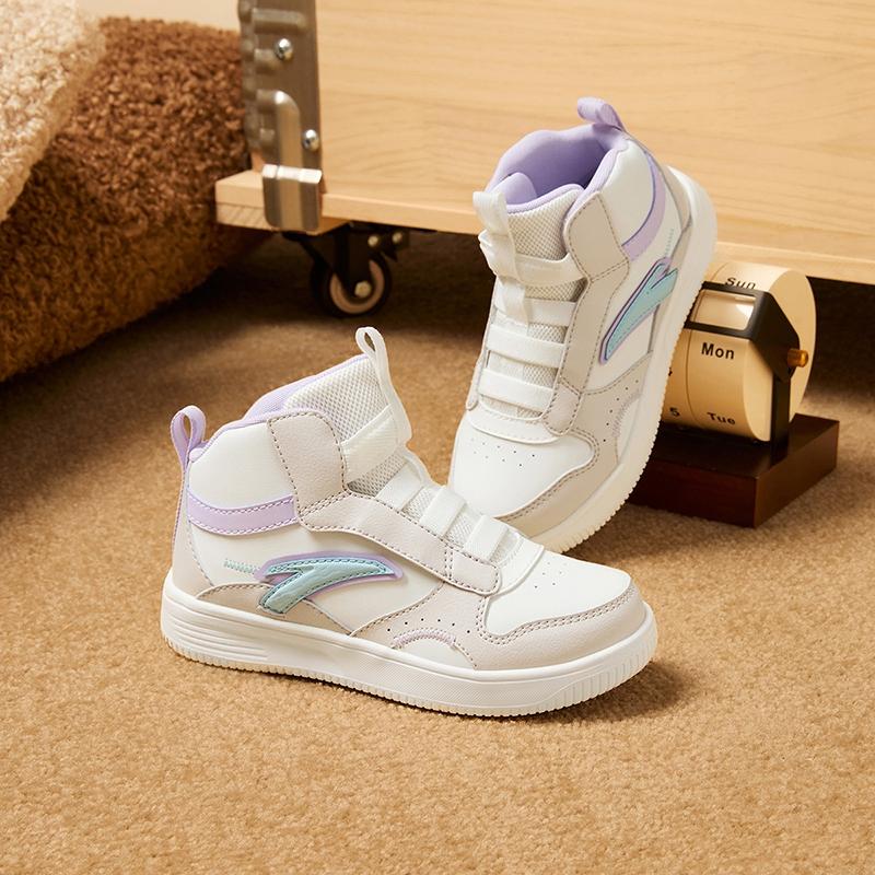 Anta Kids Classic Versatile Lightweight Shock Absorbing High Top Skate Shoes Kids Sneakers White Gray A22439908-1