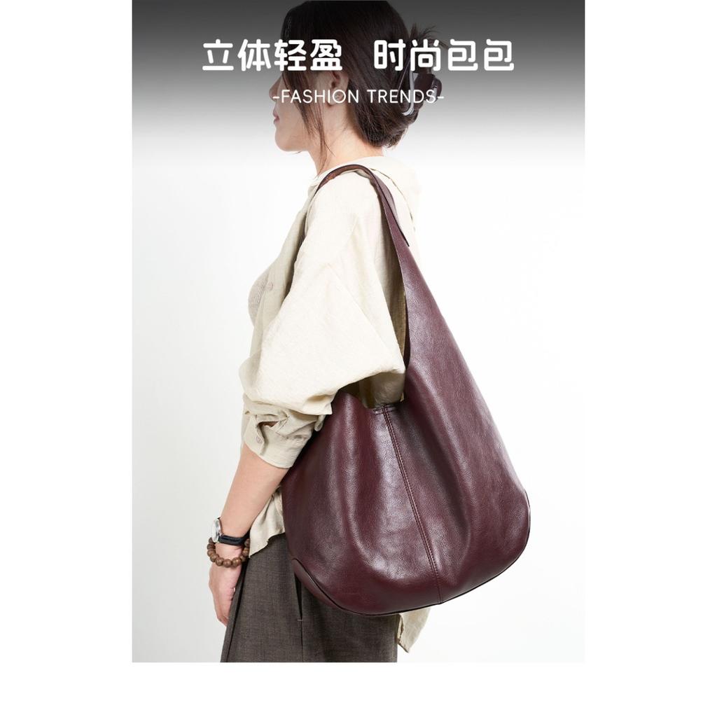Cross-border Guangzhou First Layer Tree Paste Vegetable Tanned Cowhide Hobo Simple Large-capacity Tote Bag Premium Underarm Shoulder Bag